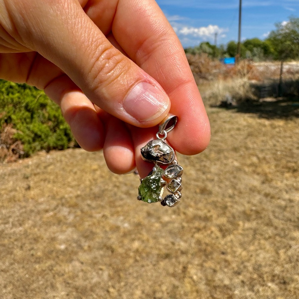 Moldavite and Herkimer Diamond Pendant
